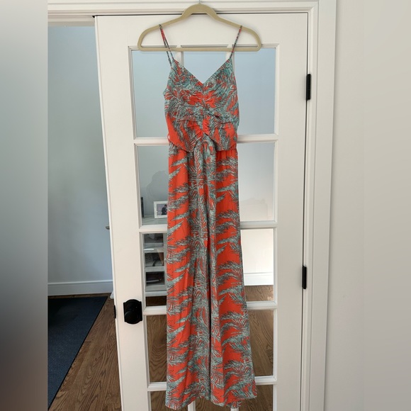 Parker Orange and Blue Maxi dress with ruched back and zipper. - Picture 1 of 6
